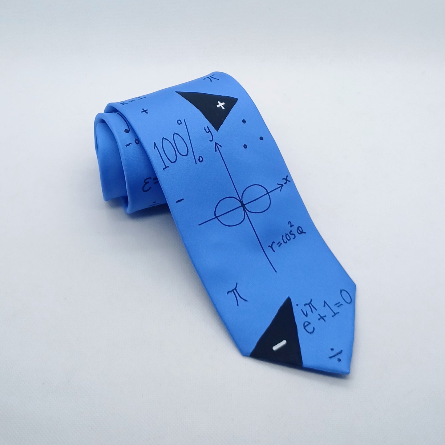 royal blue silk tie with mathematical equations