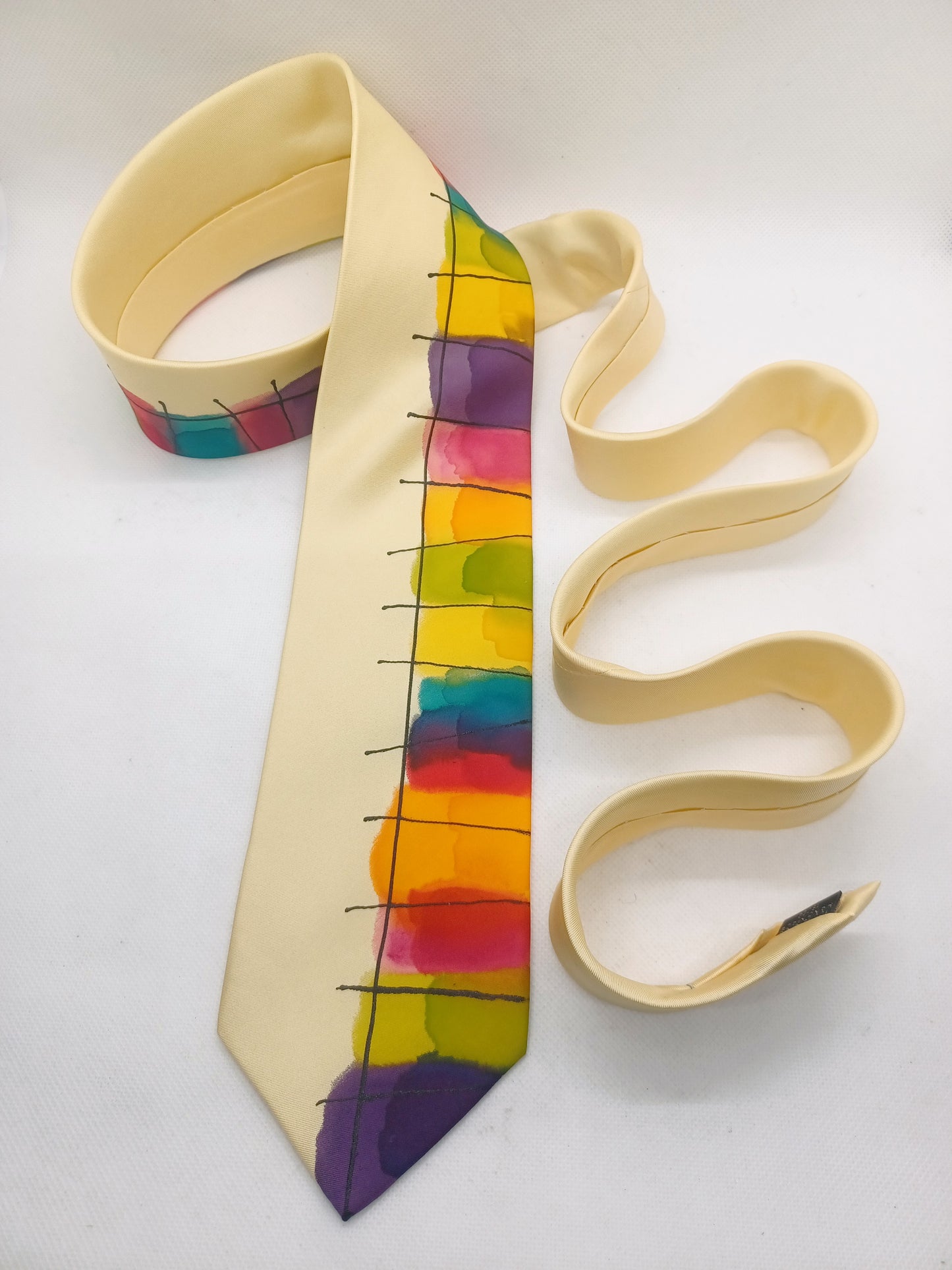 Hand painted silk rainbow stripe tie