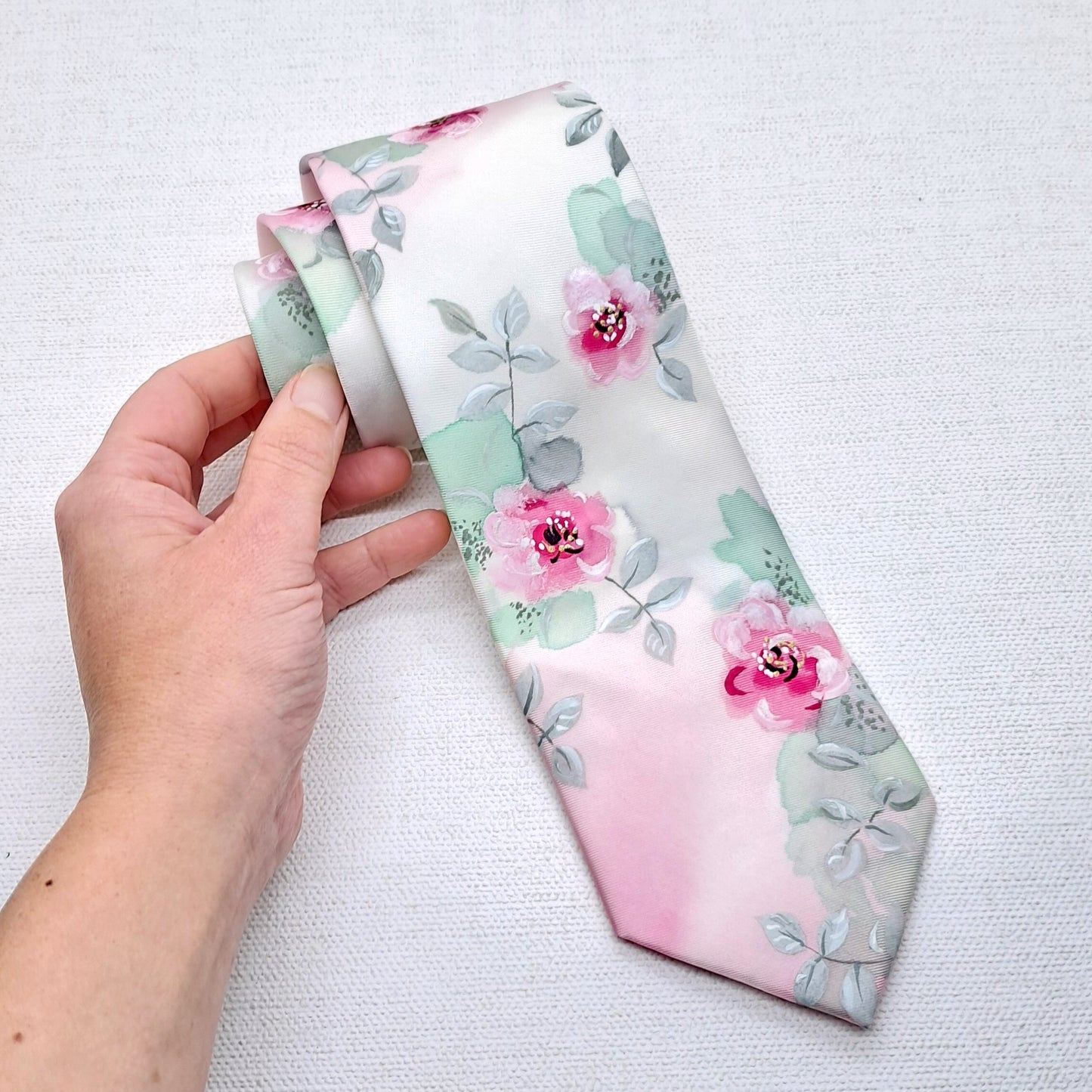 Wedding silk necktie with pastel flowers