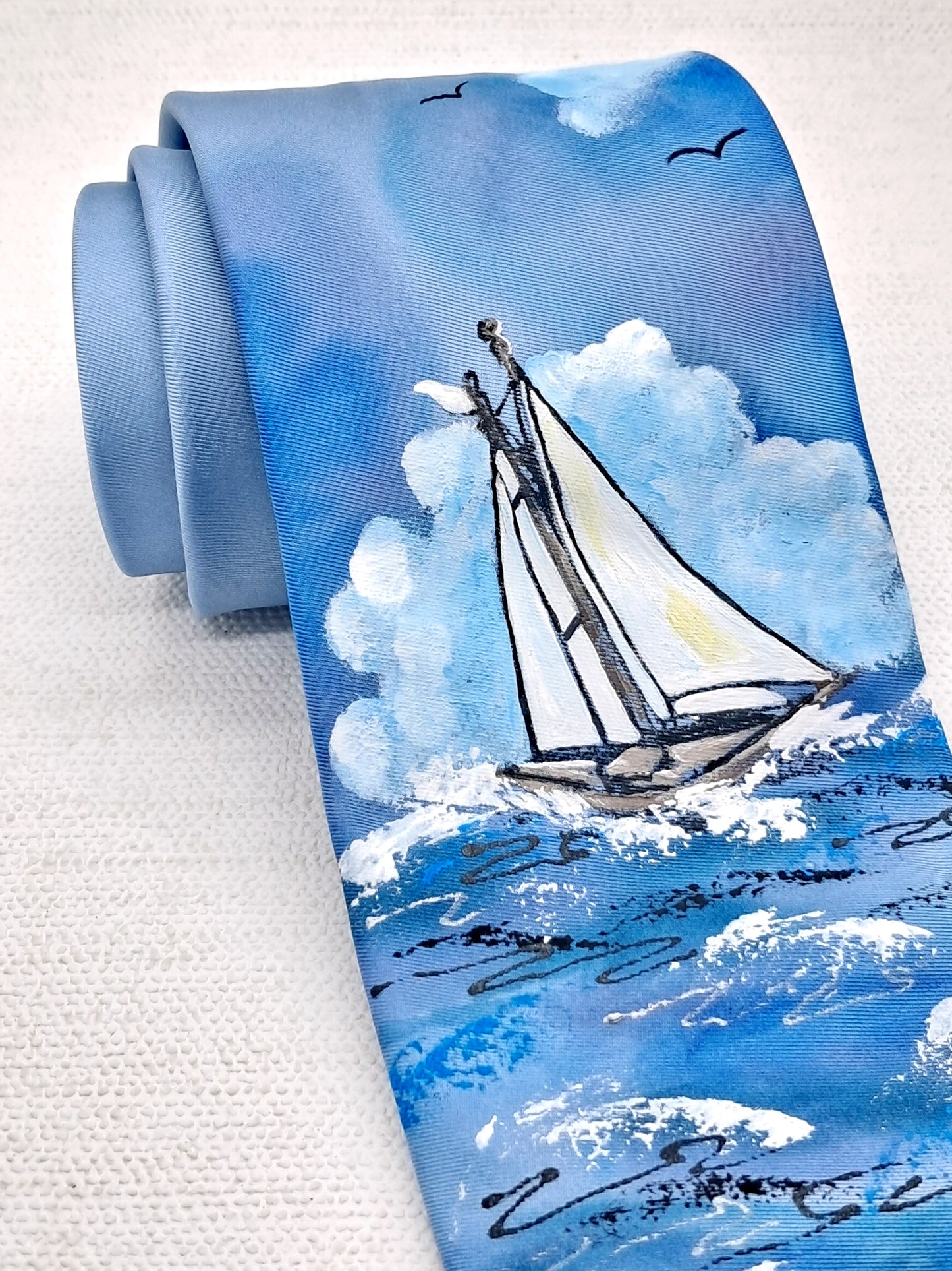 Hand painted silk boat necktie