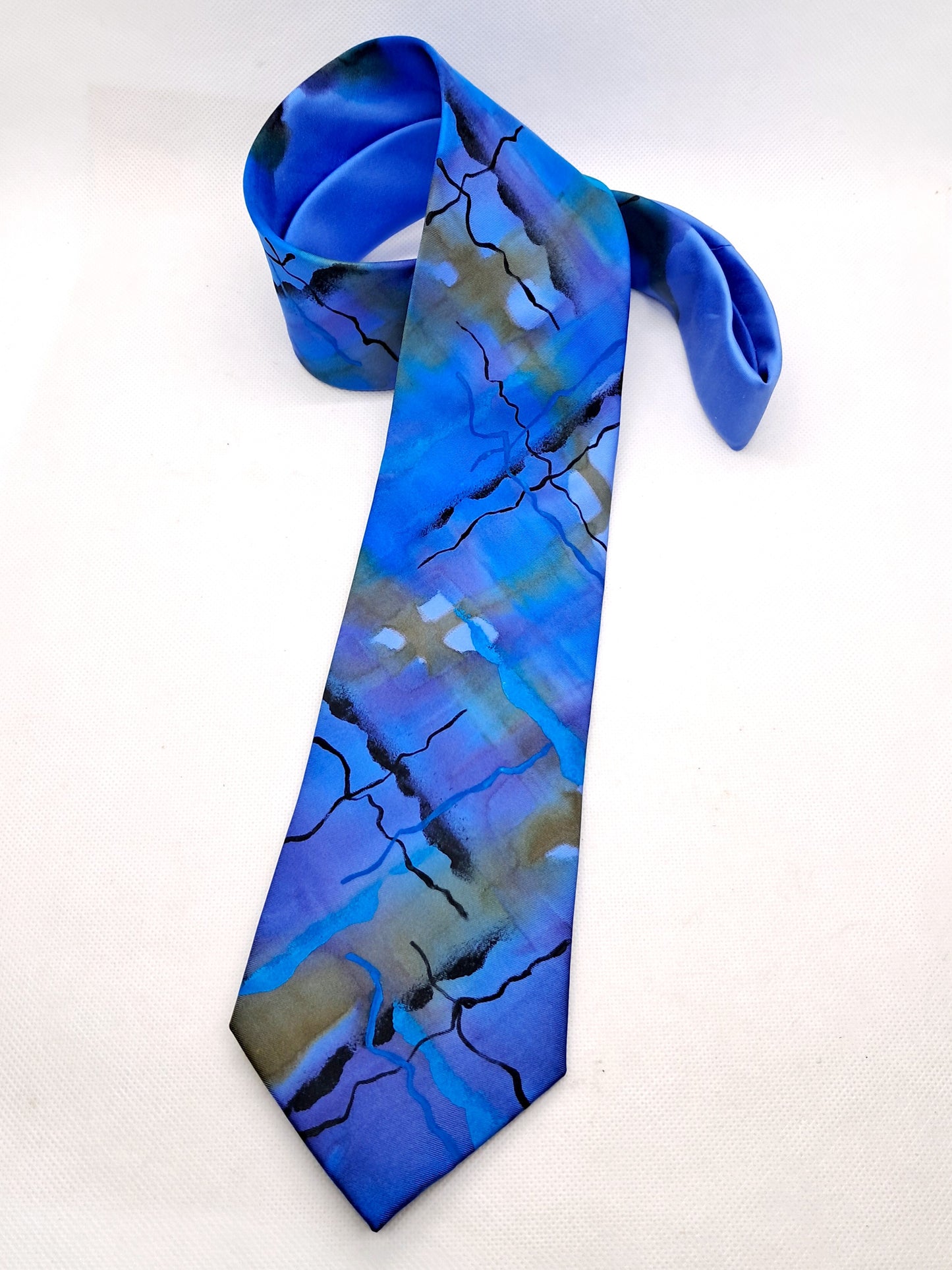 Hand painted royal blue checked tie