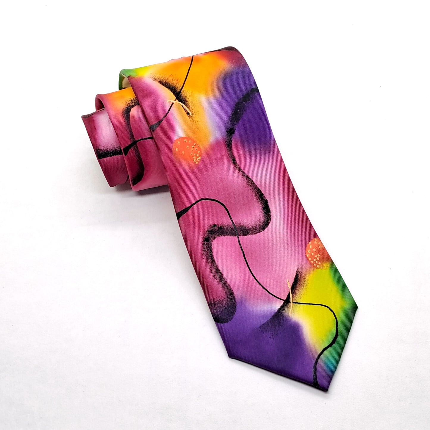 Bright pink and purple abstract silk tie
