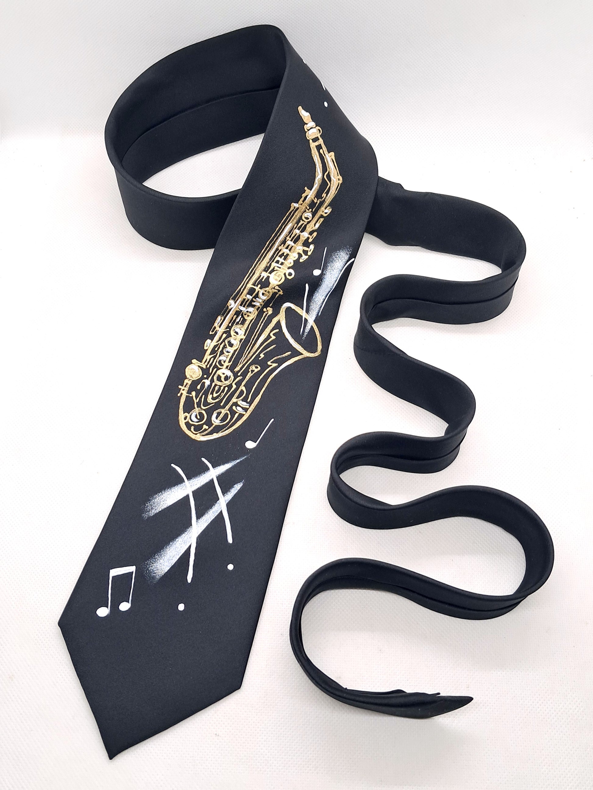 Black Hand Painted Saxophone Tie