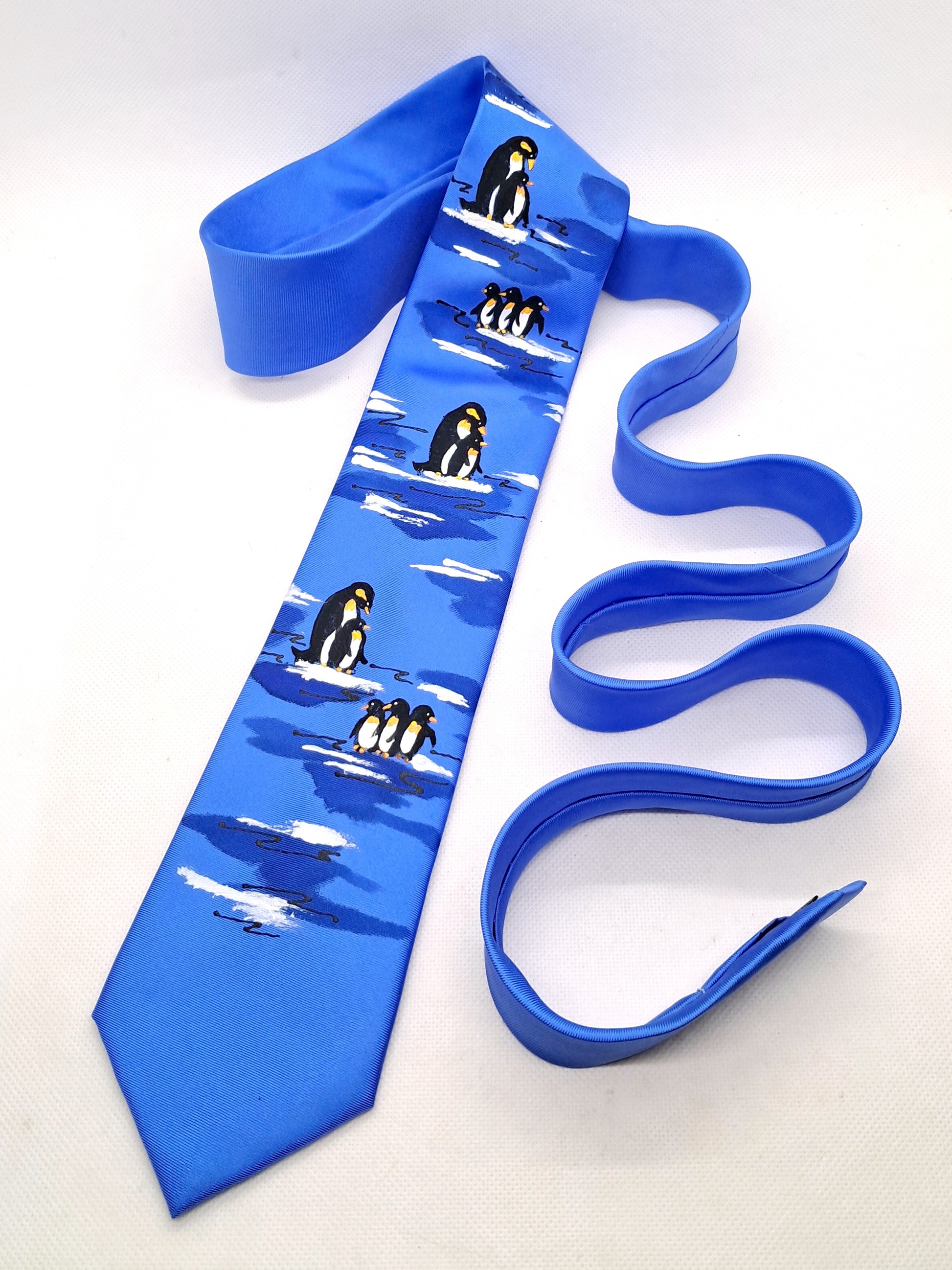 Hand painted royal blue silk tie