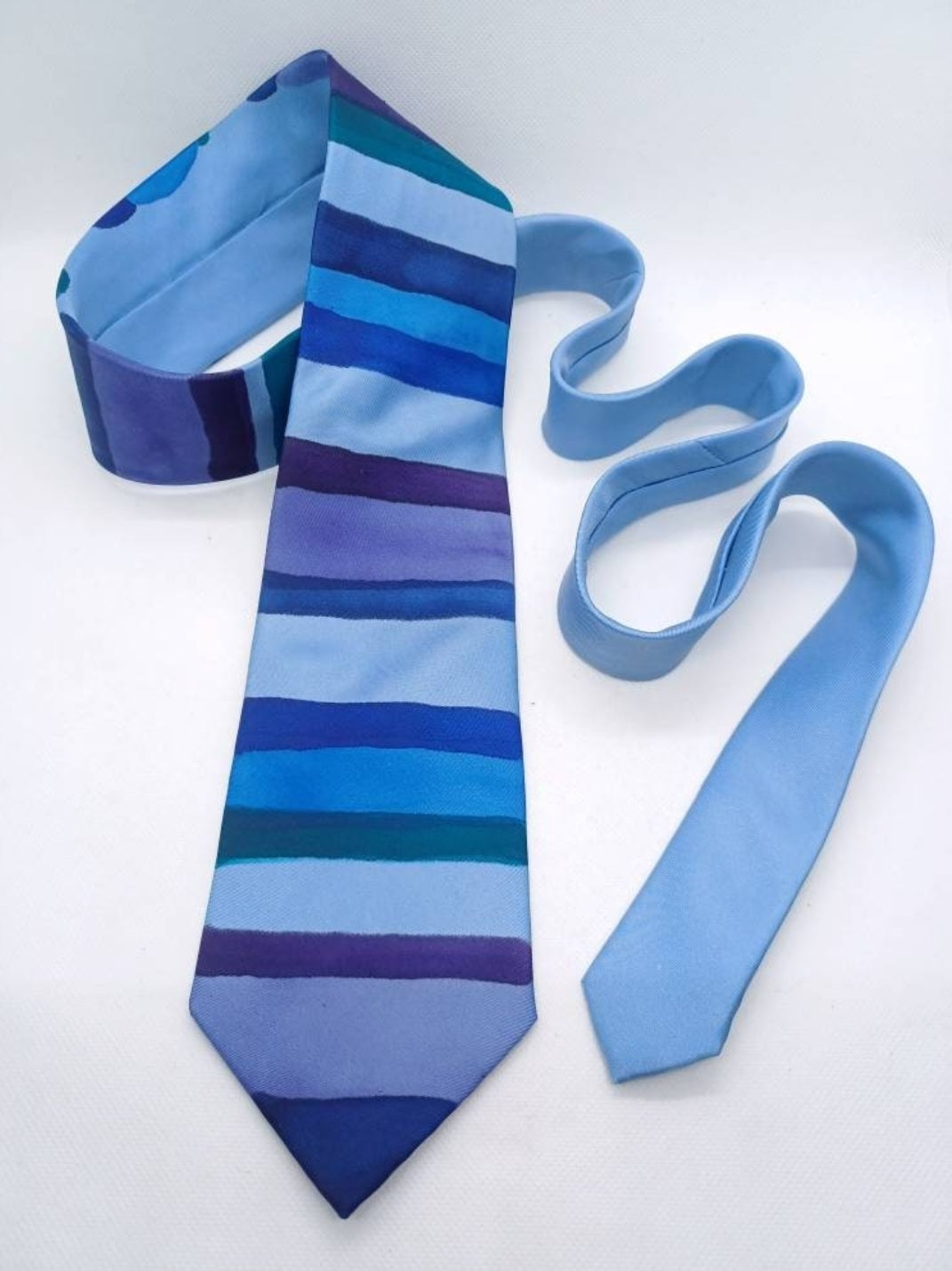 Hand painted silk blue stripey tie