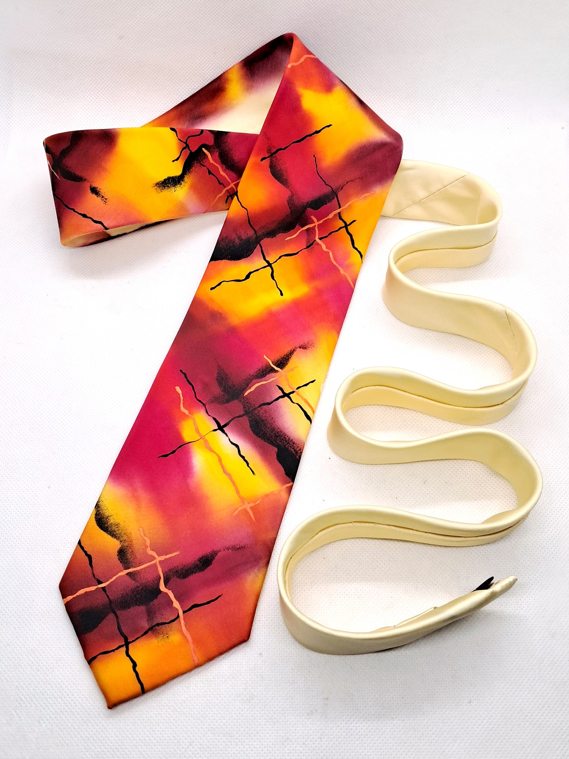 Hand painted silk pink, red and orange necktie