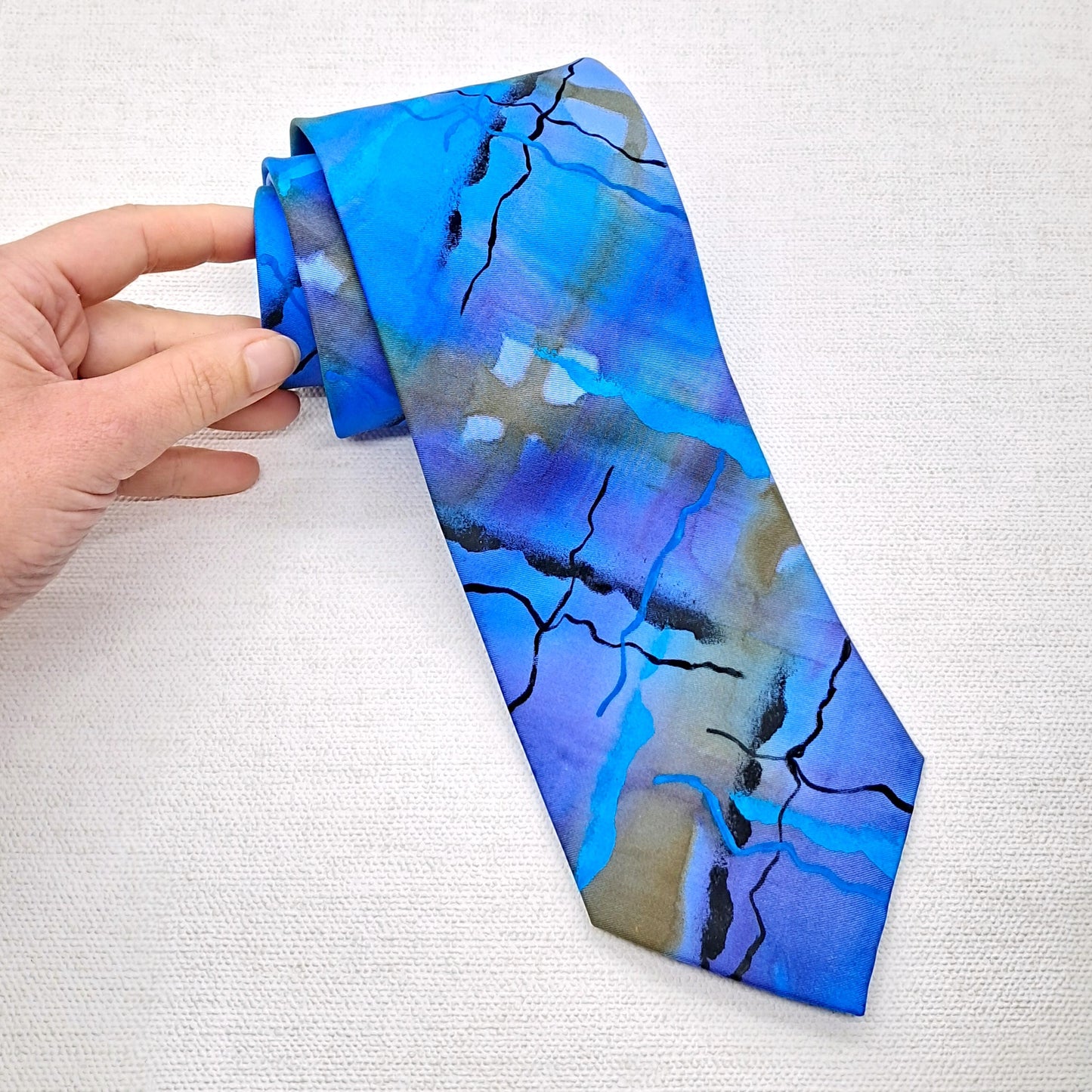 Silk hand painted blue necktie