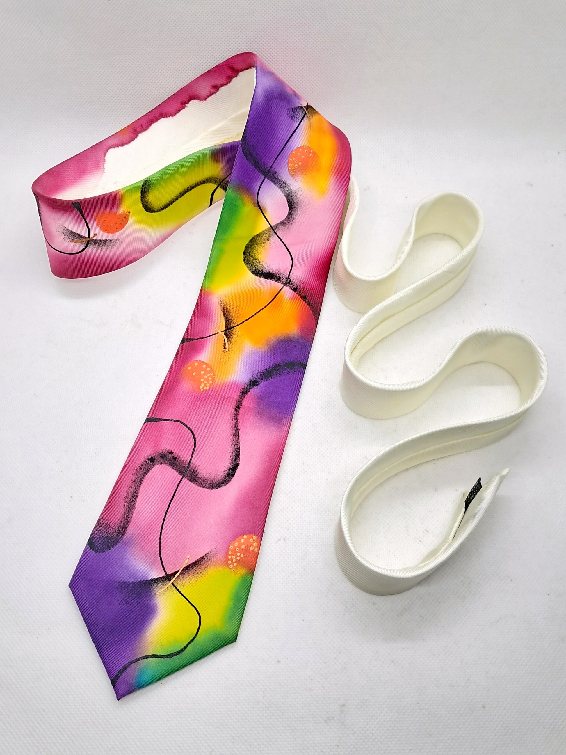 Hand painted silk multicoloured bright necktie